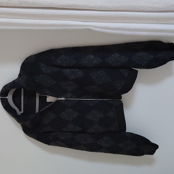 ZARA ARGYLE KNIT BOMBER JACKET - Picture 9 of 13